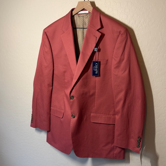 NWT Chaps 100% Cotton Salmon Pink Suit Jacket Blazer 42R - Picture 2 of 6